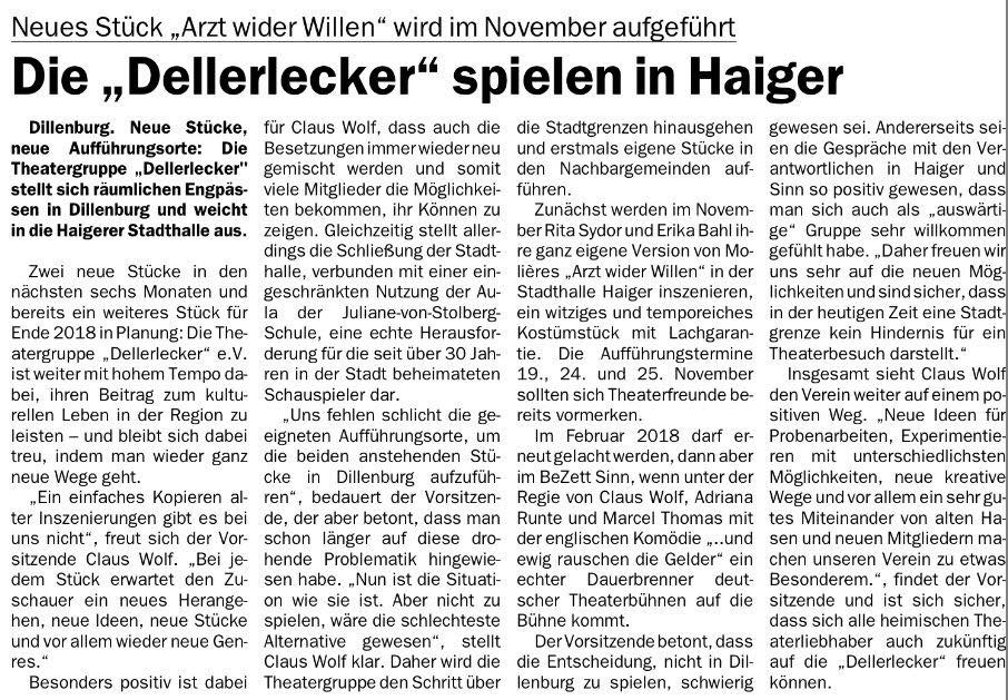 Mehr über den Artikel erfahren Die Dellerlecker zieht es nach Haiger?!